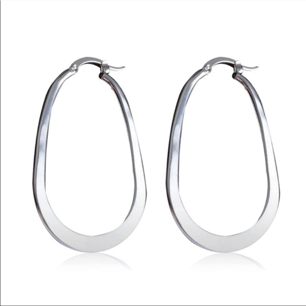 Silver Oval Hoop Earrings
